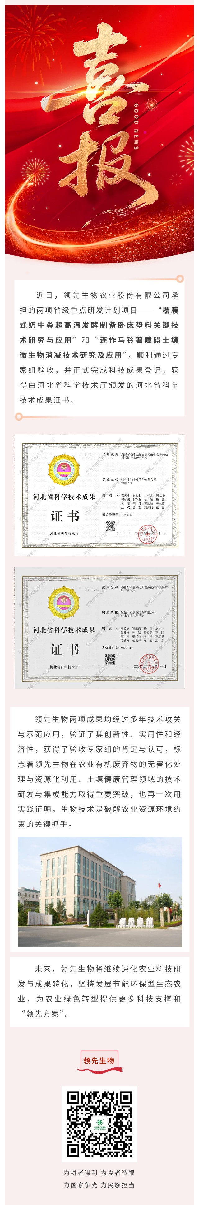 【喜訊】領(lǐng)先生物斬獲兩項省級科技成果！